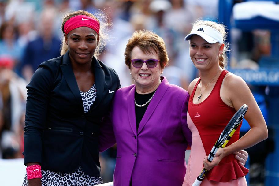 Billie Jean King insieme a Serena Williams e Caroline Wozniacki. AFP